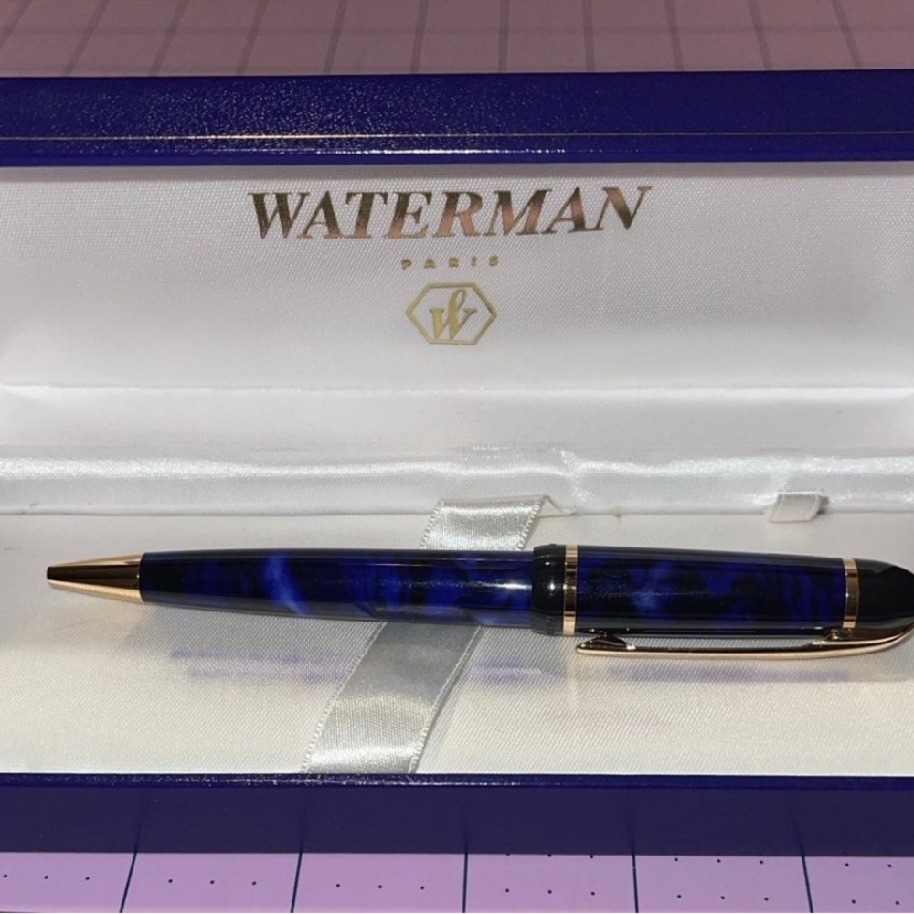 Waterman Phileas Ballpoint Pen Marble Bluish Swirl & Gold in Original Box